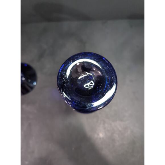 Hand Blown Glass Wine Goblets, Cobalt Blue Rim & Base, Bubbles Design, Drinkware - Picture 9 of 9